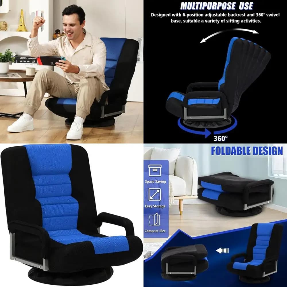 Sedia da Gaming Blu Multi-Posizione con Braccioli, Supporto Lombare e Schienale Regolabile per Adulti