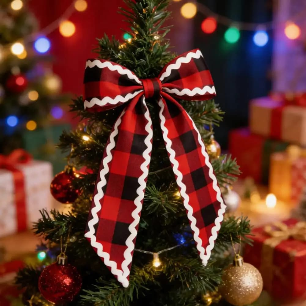 Nastro Gingham Giallo con Bordo Ondulato, Decorazione per Tende e Feste, per Natale e Matrimoni