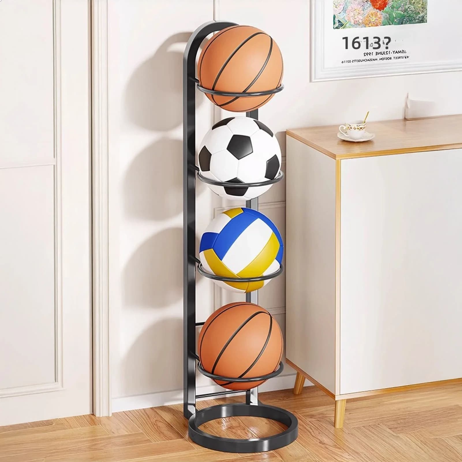 Organizzatore di stoccaggio multistrato pieghevole per rack da basket per palline da basket, supporto per attrezzature sportive regolabile