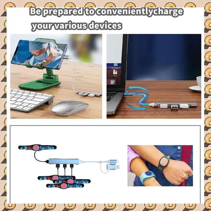 A003 Hub multi USB C con porta USB A Adattatore per caricabatterie multifunzionale per telefono Smartwatch per viaggi in viaggio