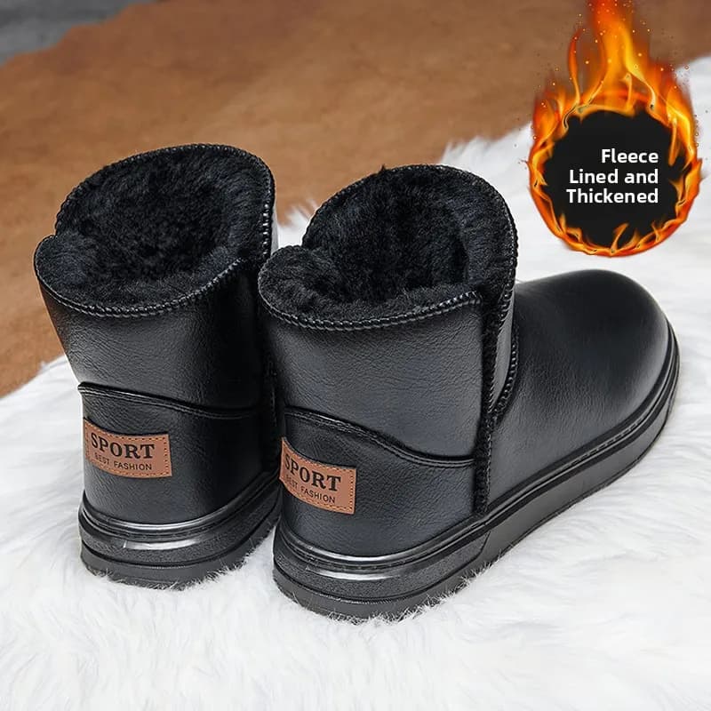 Women's Winter Thickened Fur Lined Snow Boots Leather Surface Outdoor Wearable Anti-Slip Warm Bread Northeast Cotton Boots