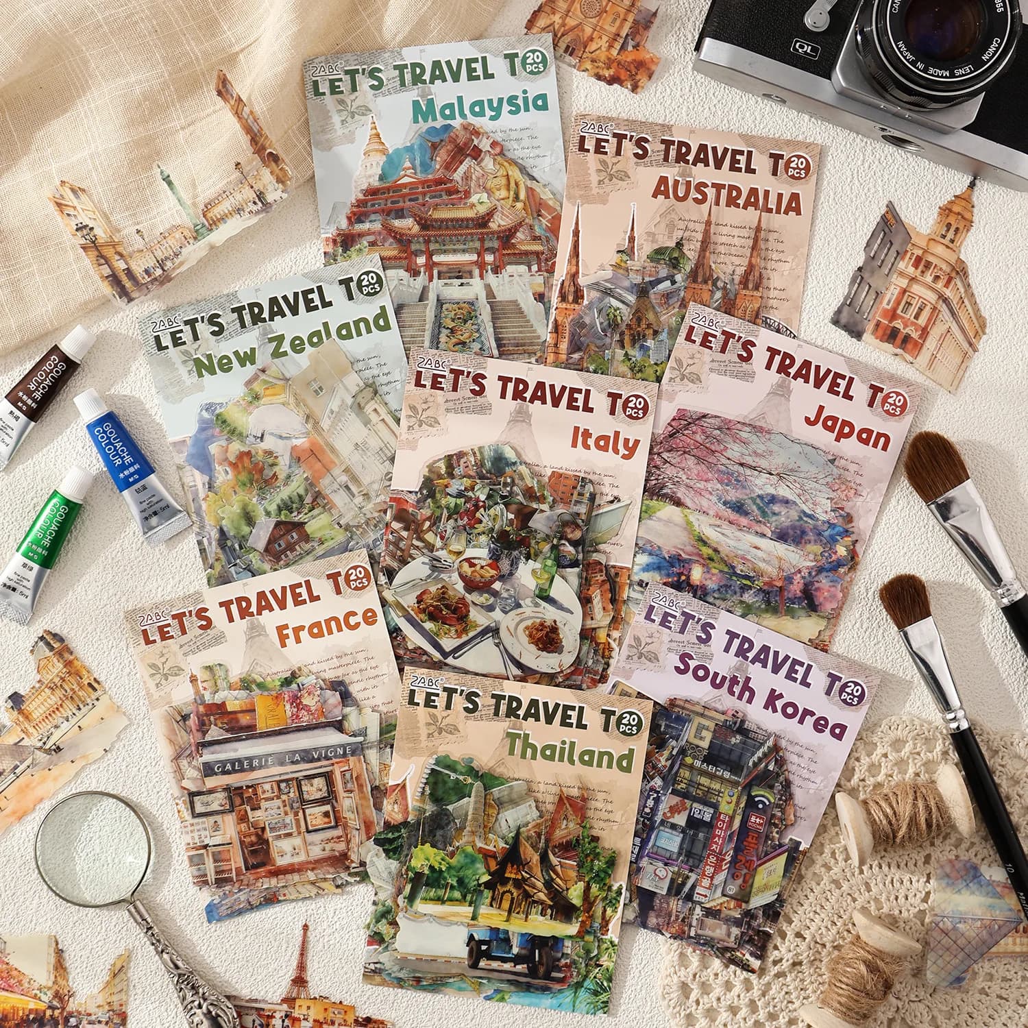 20 Sheets Vintage Landscape Decorative Stickers for DIY Handmade Album Scrapbook Diary Journal Craft Decoration Supplies