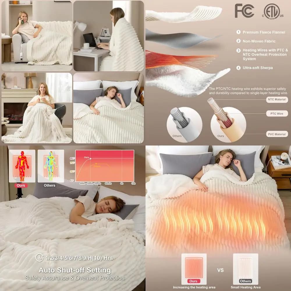 Coperta elettrica Queen Size con 9 impostazioni di calore e timer da 10 ore, lavabile, 80 x 90 beige