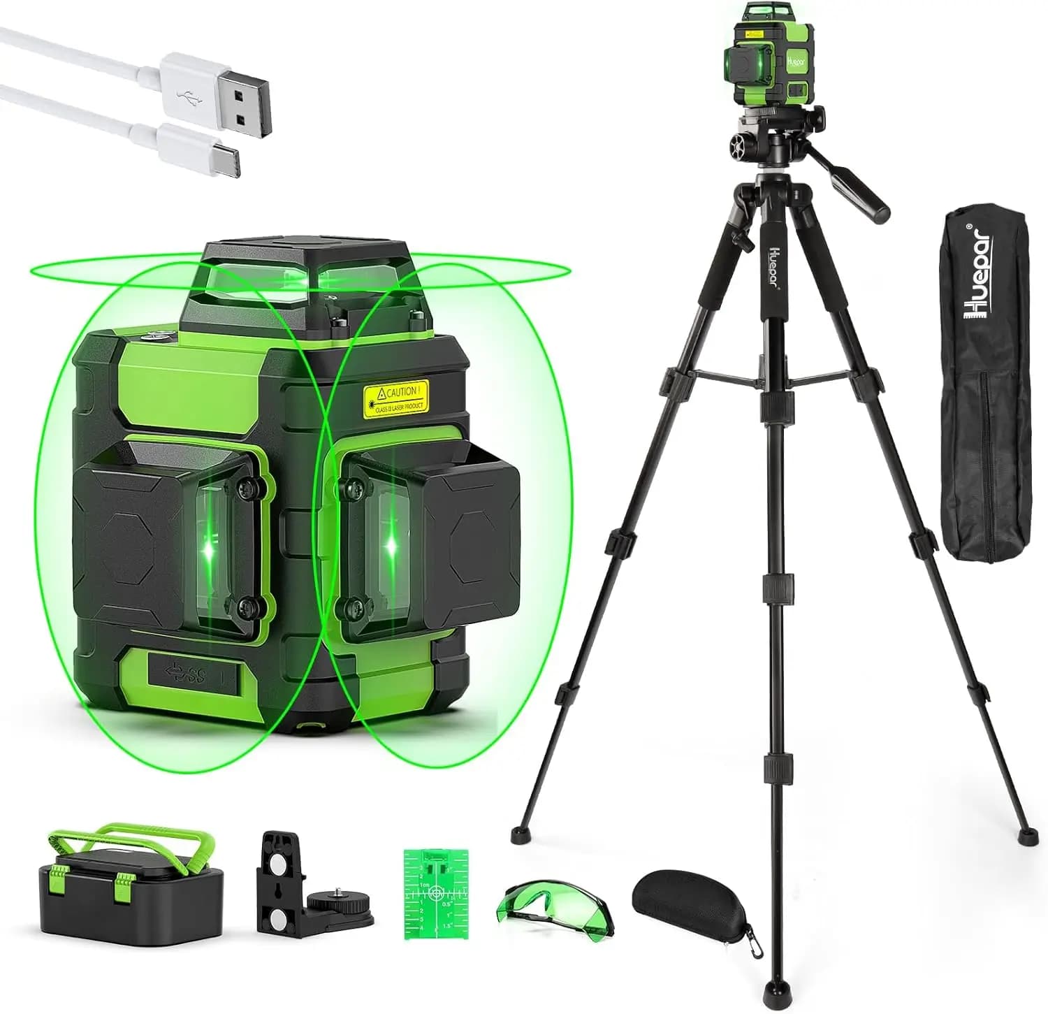 3x360° Self-Leveling Laser Level with Tripod & Magnetic Bracket, Rechargeable, Pulse Mode for Outdoor, Hard Case
