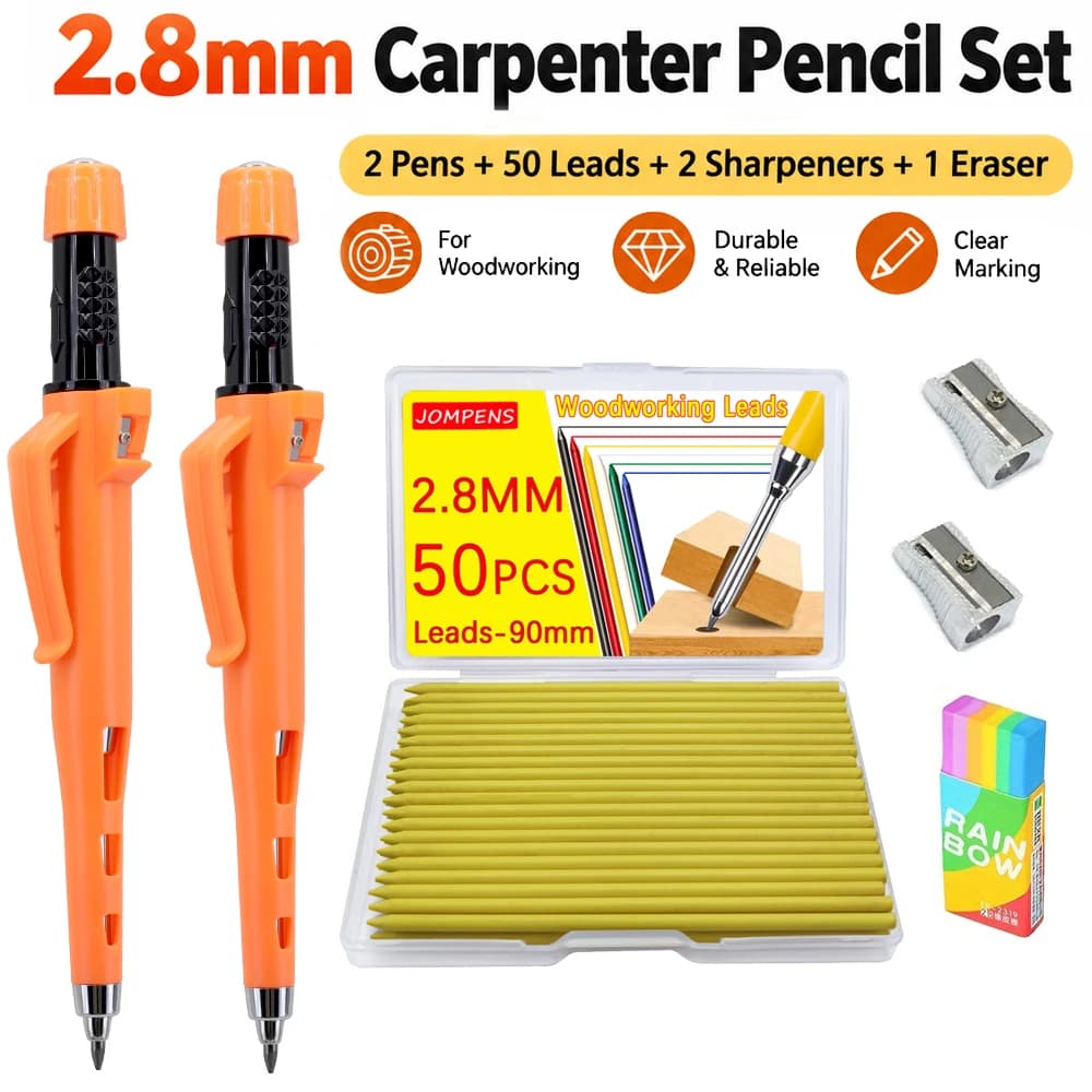 2.8mm Carpenters Mechanical Pencil Set with 2.8mm Leads, Deep Hole Woodworking Marking Pencil Tool, for Architects Drawing Tools