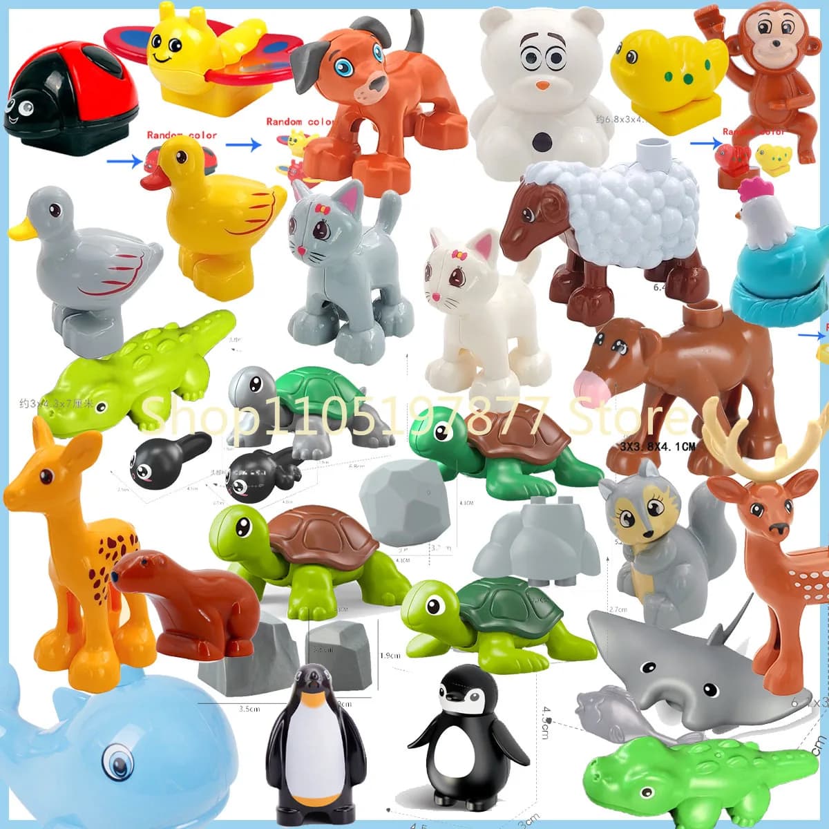 MOC Large Building Blocks Scene Character Accessories Zoo Lions Tigers Ducks Cats Animal Set Assembly Kid toy Gift Big Size A016