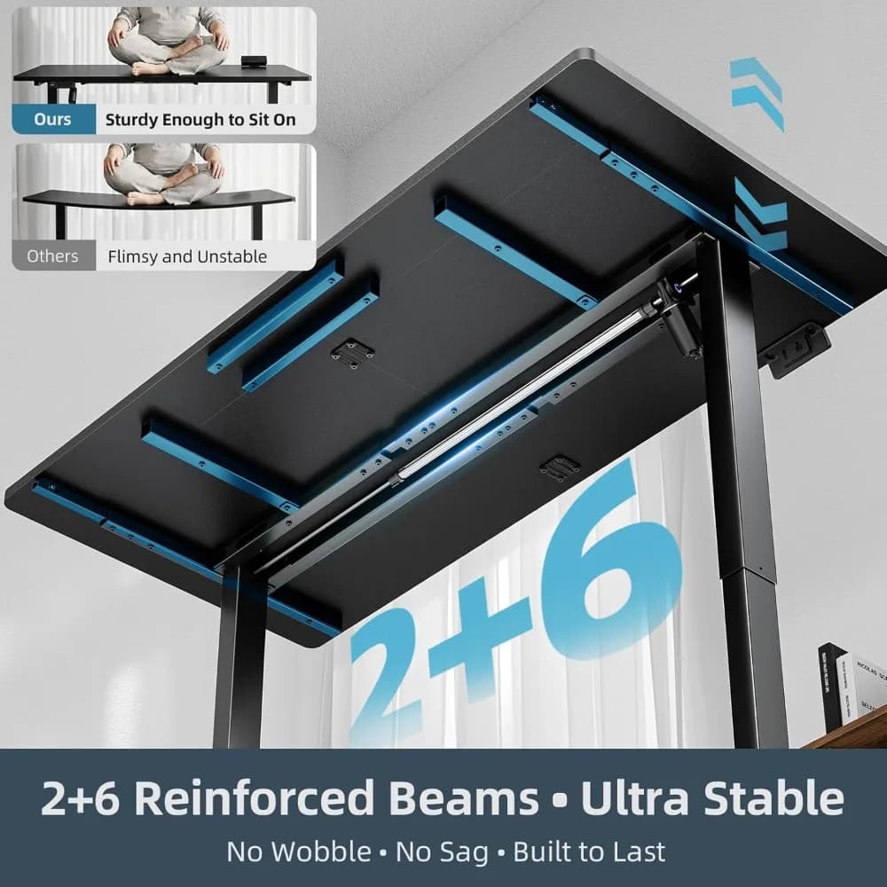 Scrivania Regolabile in Altezza 60x30" con Doppio Supporto, 3 Preimpostazioni di Memoria, Gestione Cavi a Scomparsa, Tappetino Mouse, Morsetto e Multipresa Integrati, per Ufficio Domestico, Personalizzabile