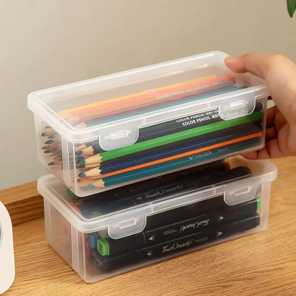 Scatola di immagazzinaggio di grande capacità custodia di cancelleria in plastica trasparente astuccio portatile forniture fisse per ufficio organizzatore da tavolo