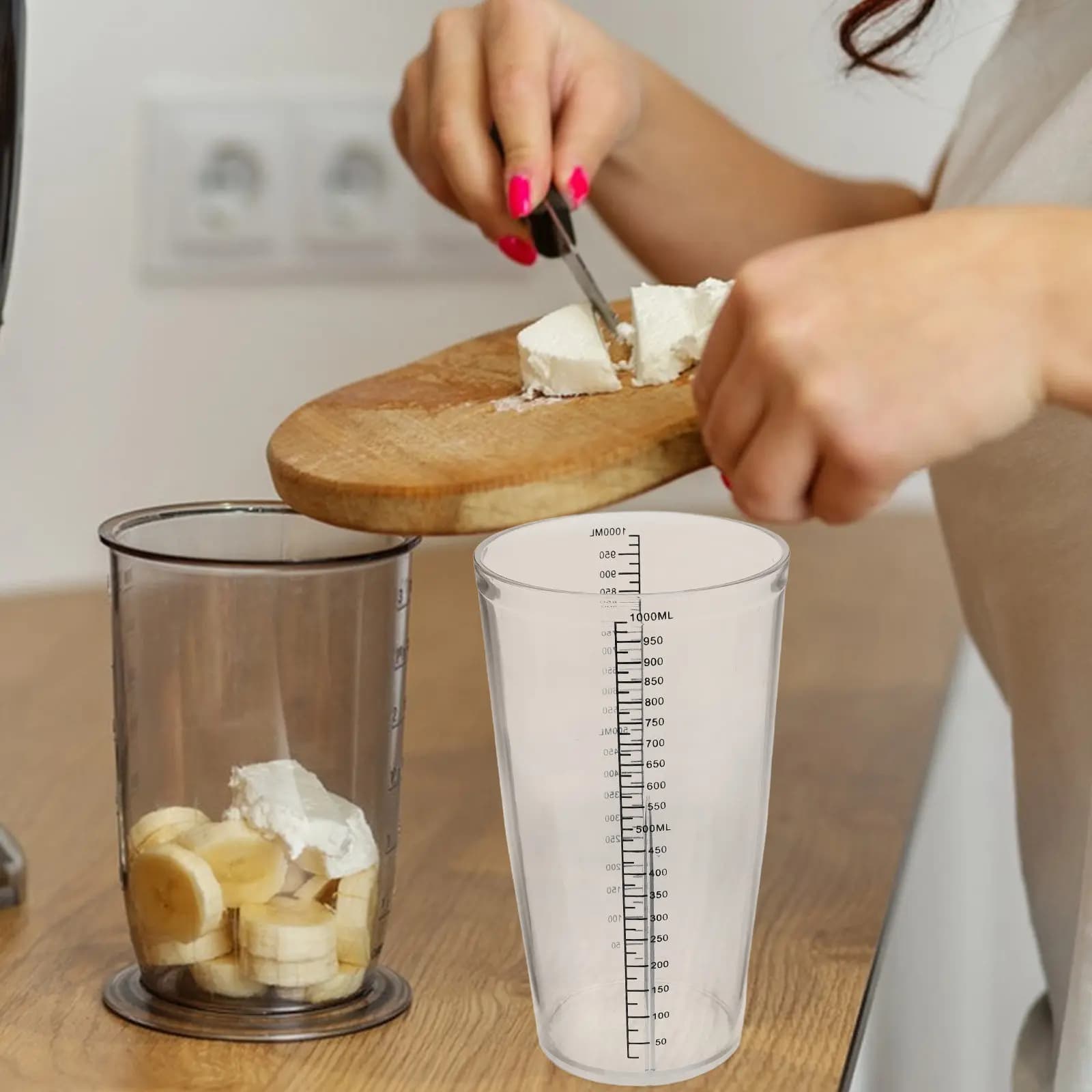 Bicchiere per Frullatore 1000ml Graduato in Plastica, Bicchiere di Ricambio per Miscelazione, Bicchieri Graduati per Frullati e Succhi, Accessori per Frullatore da Cucina