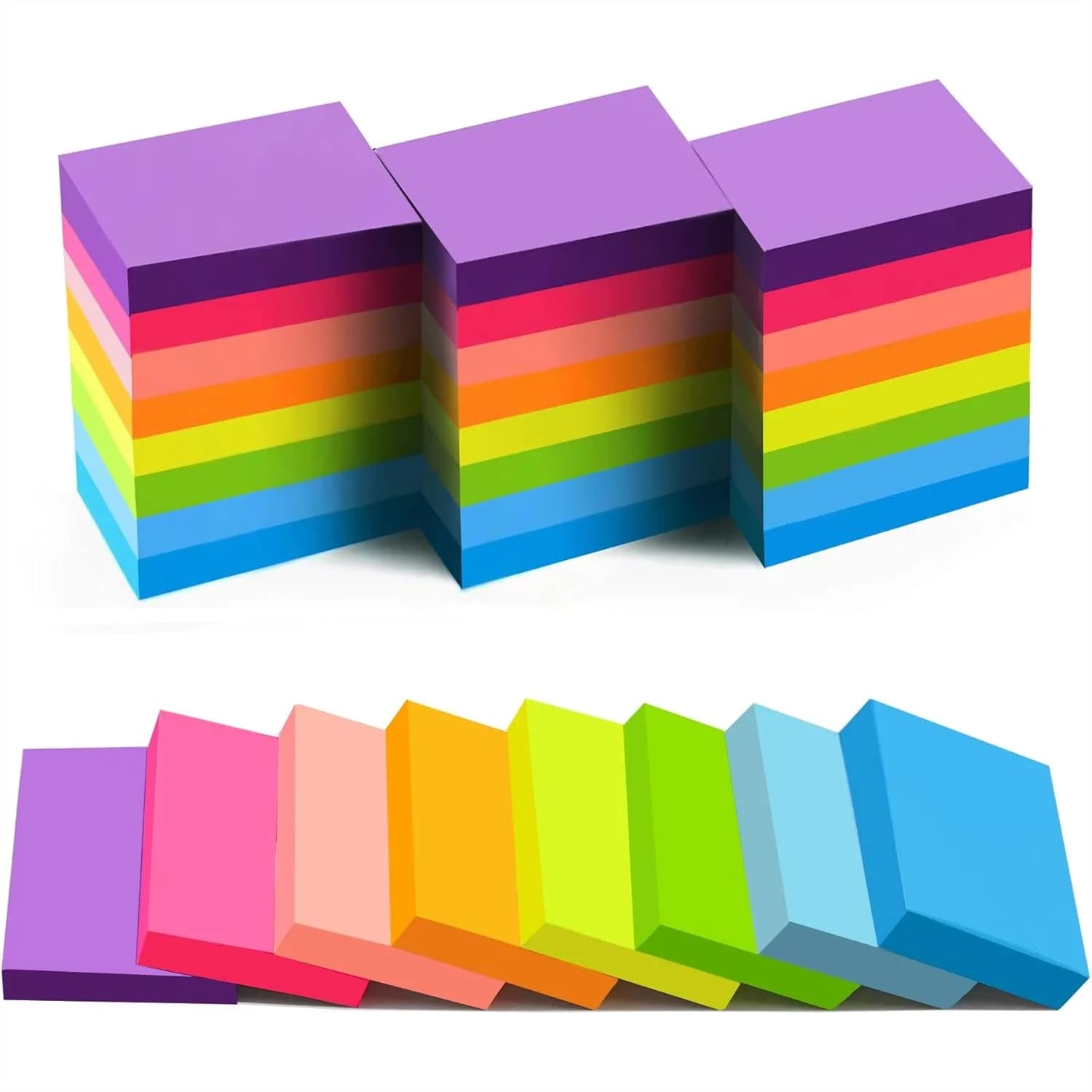 Blocchetti Adesivi 1.5x2 Pollici, 24 Blocchetti, 8 Colori Vivaci, Foglietti Autoadesivi per Ufficio, Scuola, Casa, Riunioni, 75 Fogli/Blocchetto