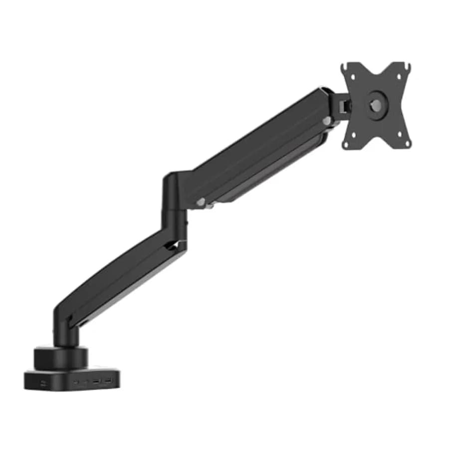 Supporto per Monitor con Docking Station 6-in-1 per Ufficio, in Lega di Alluminio, Nero, Braccio a Molla a Gas Completamente Regolabile, Supporta 1732