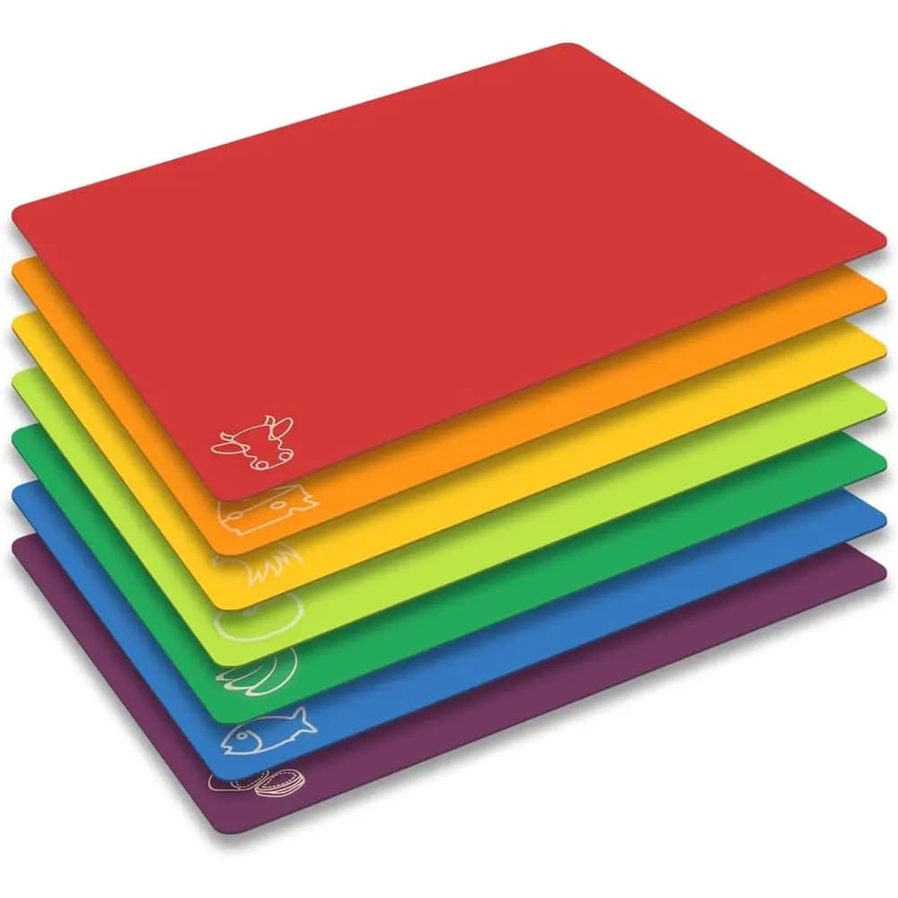 Cutting Board Mats Flexible Plastic Colored Mats with Food Grade, BPA-Free, Non-Porous, Anti-Skid Back and Dishwasher Safe, Set