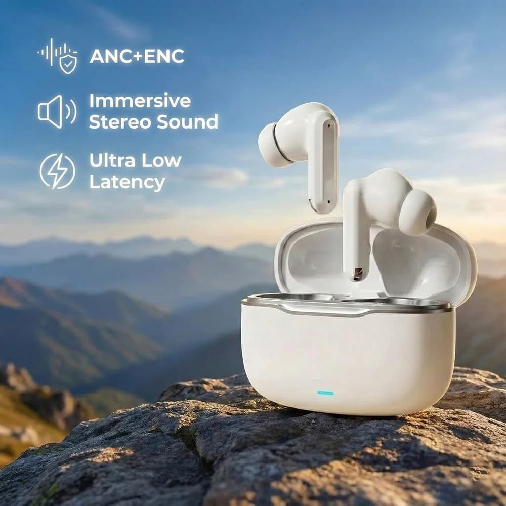 Bluetooth 5.4 TWS headphones with ANC+ENC Noise Cancellation, Wireless HiFi Stereo Headphones for Gaming with Microphone for Sport and Racing