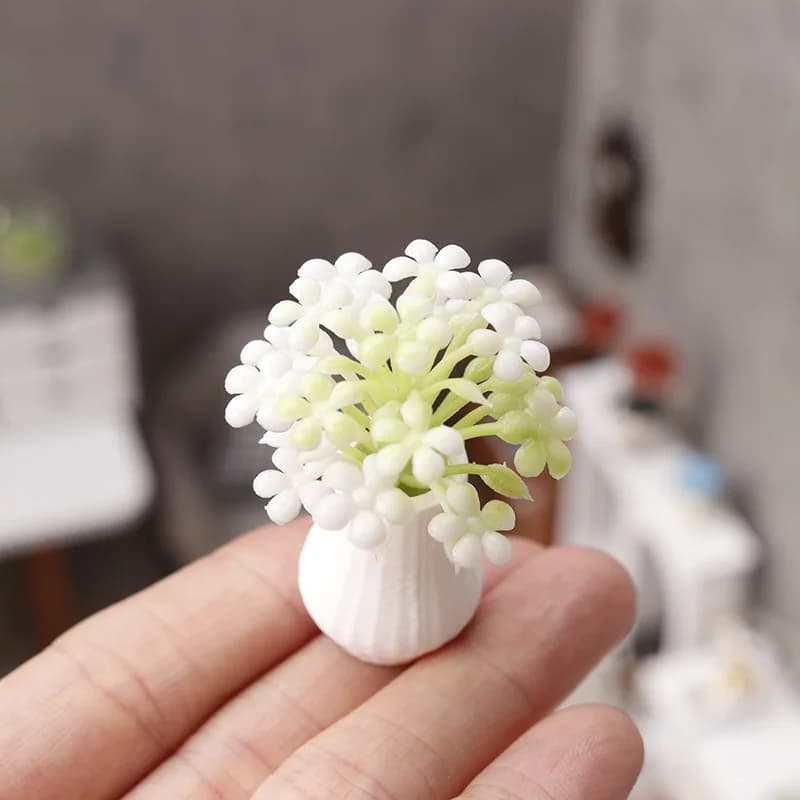 Mini Artificial Potted Plant Flowers 1/12 Scale Dollhouse Miniature Model Micro Landscape Fairy Garden Decor Accessories