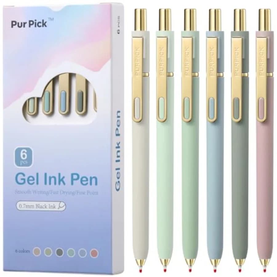 Aesthetic Gel Pens, 6 Pack Quick Dry Black Ink Pens 0.7mm Fine Point Retractable Pens, Smooth Writing Cute Morandi Pens for Jou