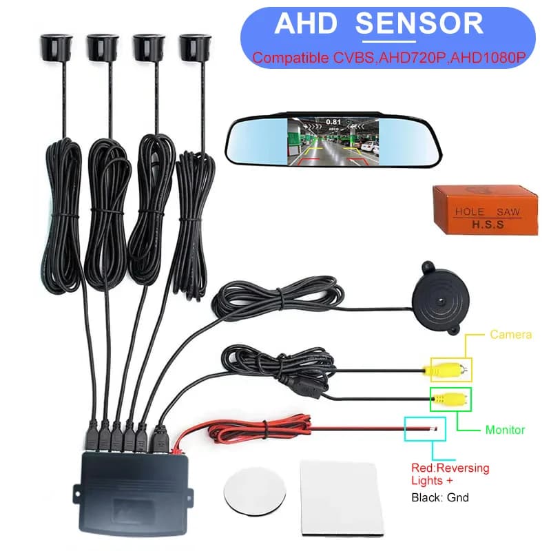 Video parking system CVBS Factory AHD, 4 Sensor Car Reverse Radar with Cicaline Monitor, Android System Support