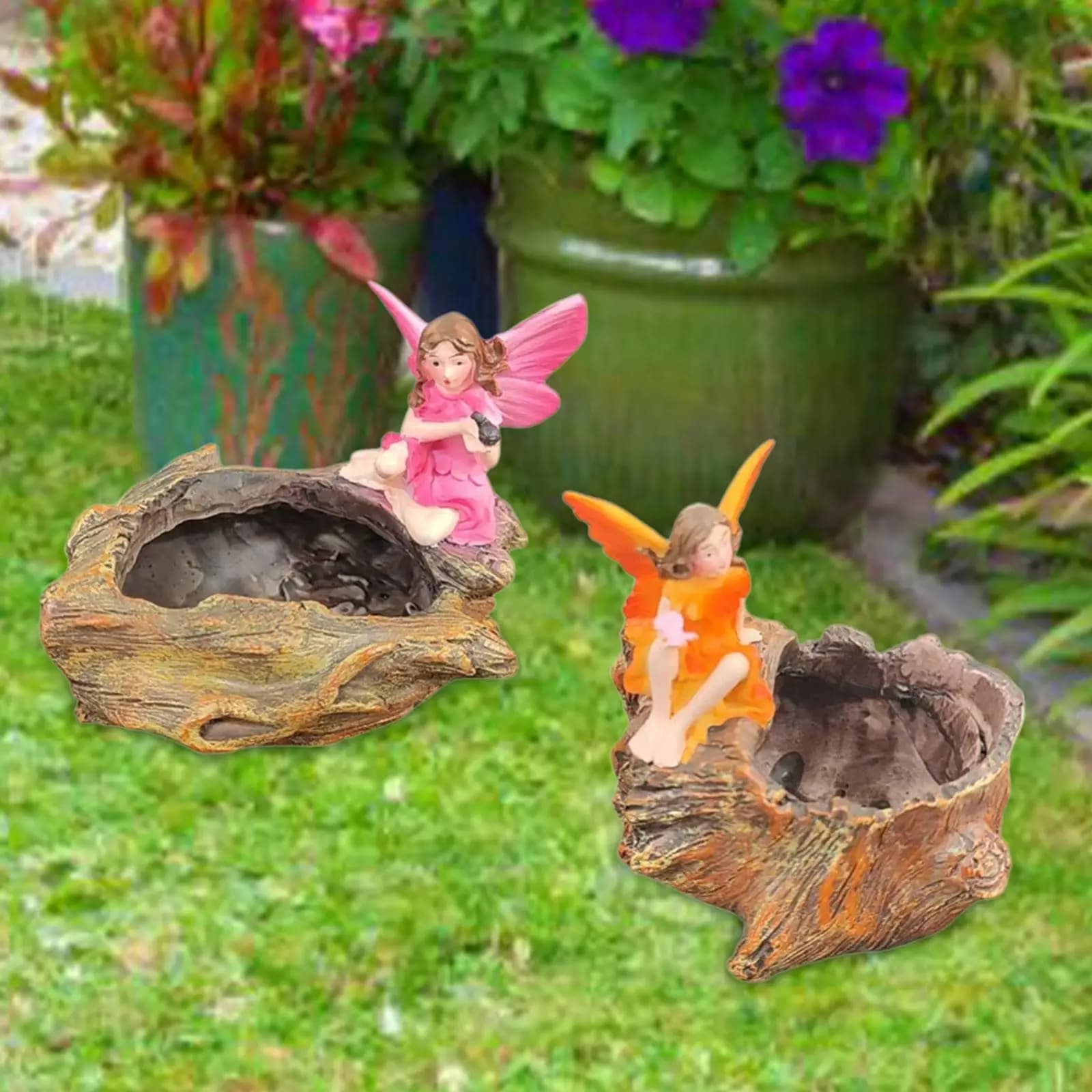 Flower Fairy Decorative Planter Pot Resin Cute Sculpture Flowerpot Tabletop Ornament for Bookshelf Living Room Office Decor