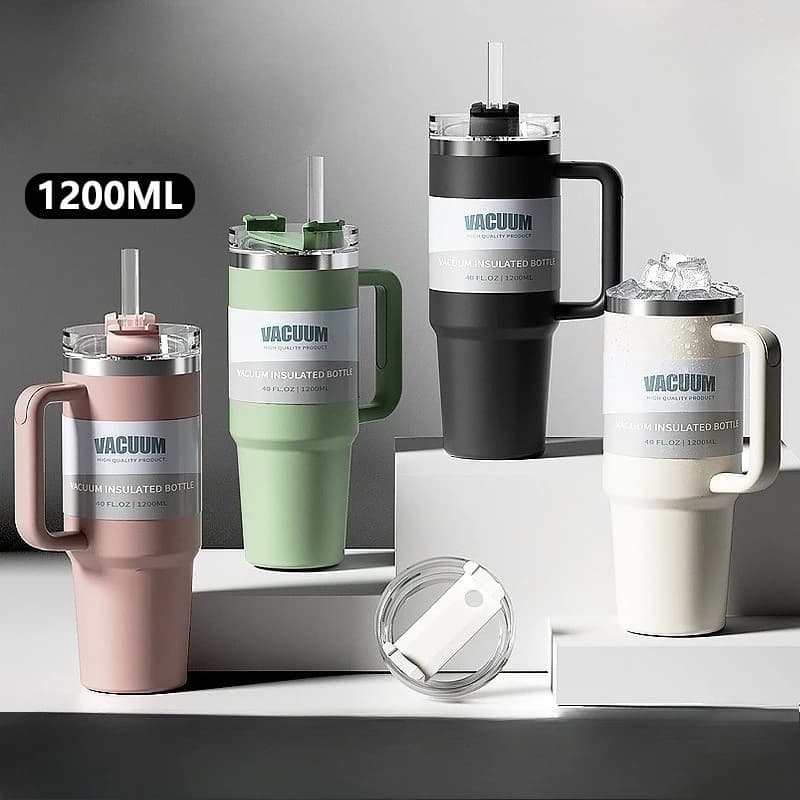 Tazza da auto da 40 once, tazza isolata con cannuccia in acciaio inossidabile 304, tazza per gelato, tazza per acqua da auto