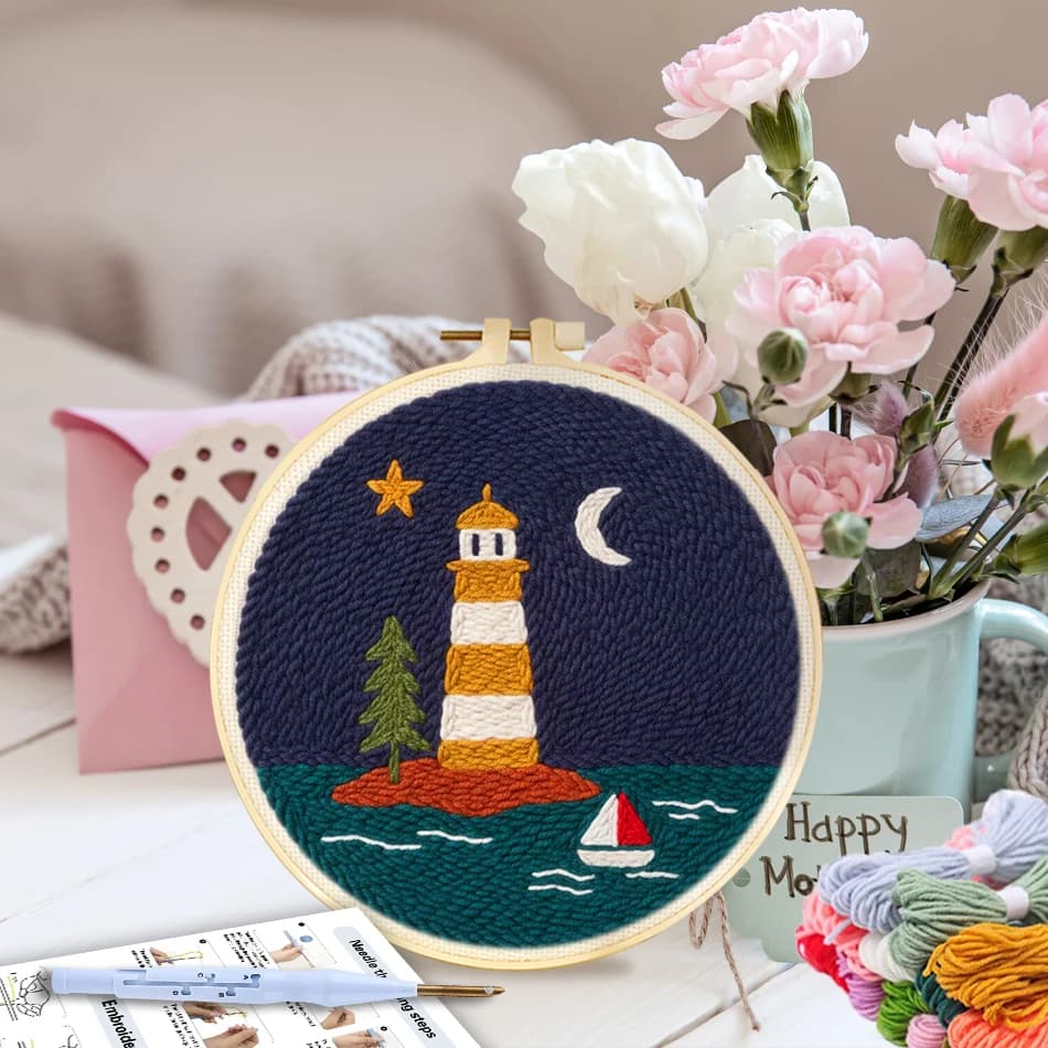 GATYZTORY diy punch needle embroidery kit set Tufting Lighthouse scenery For Handiwork Arts Crafts for needlework and creativity