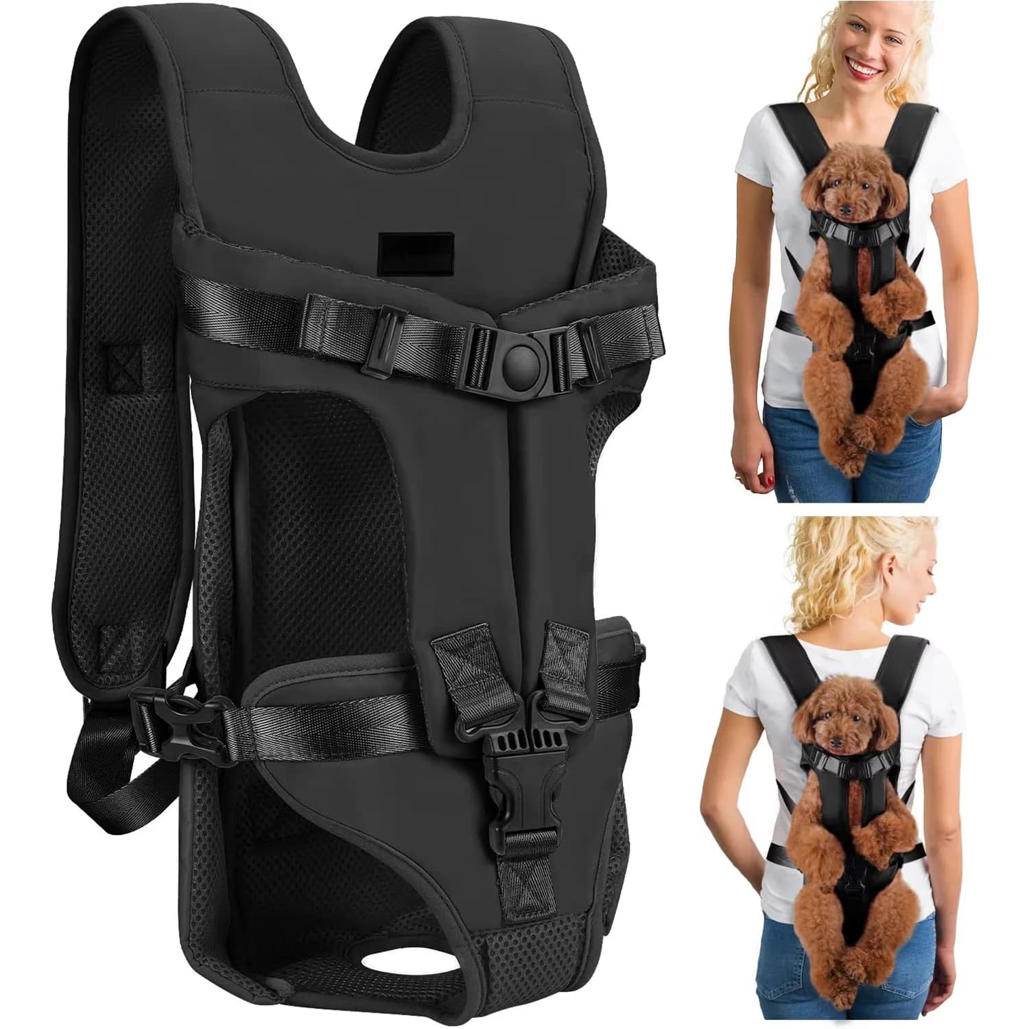 Breathable Pressure-Relief Pet Chest Backpack, Reinforced Safety Webbing, Carrier for Small Medium Pets Camping Hiking