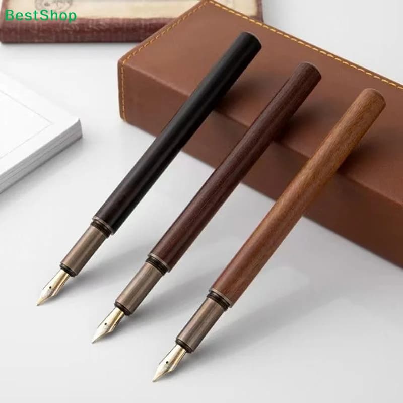♫Luxury Retro Wood Bronze Fountain Pen Office Business Writing Art Calligraphy Ink Pens 0.5mm School Student Stationery Gifts