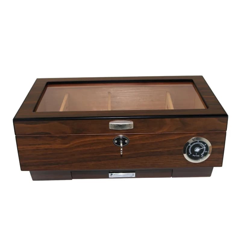 Umidificatore per sigari con vernice per pianoforte Umidificatore per sigari in legno di cedro con serratura di sicurezza Umidificatore Igrometro Scatola per esposizione di sigari con piano in vetro