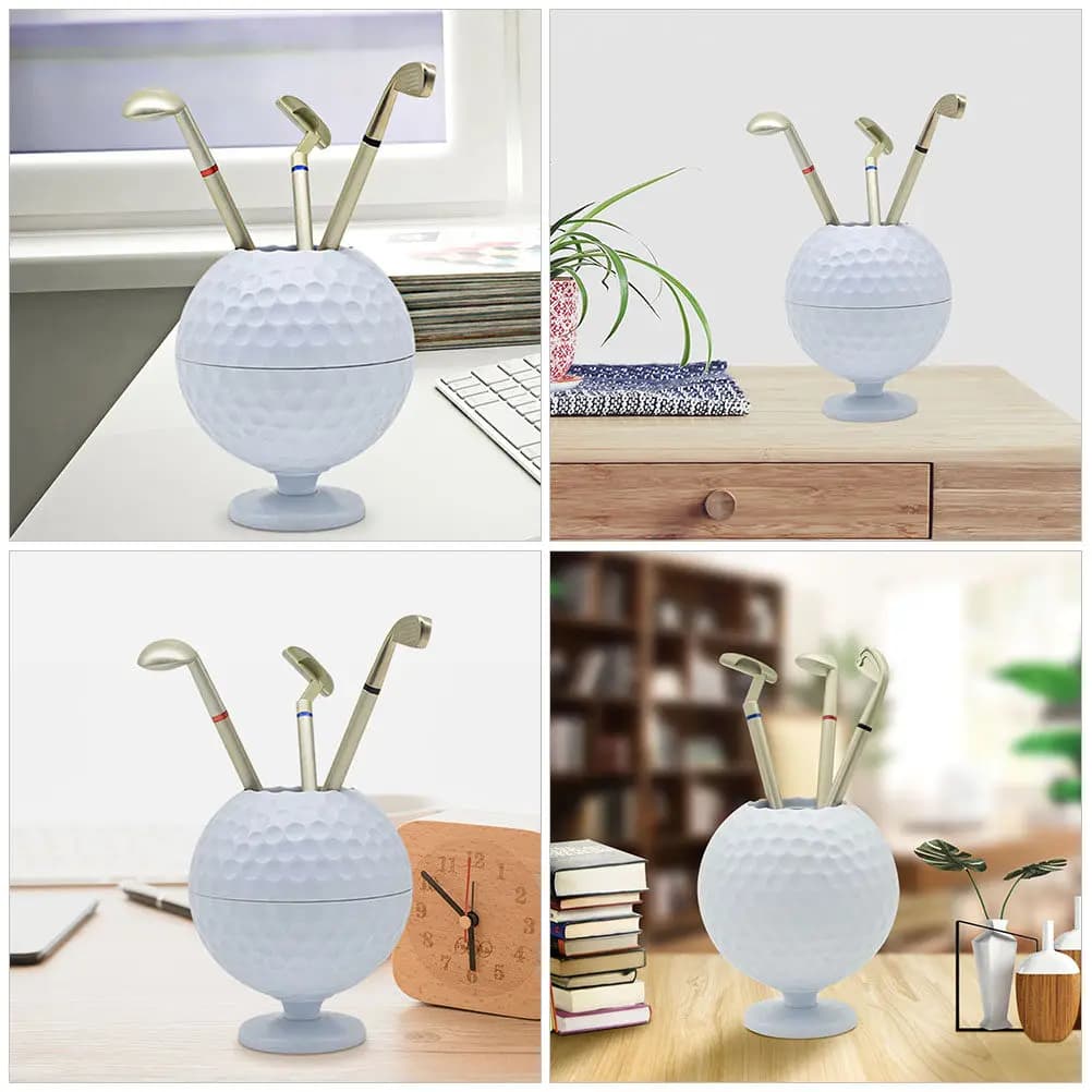 Set Portapenne a Forma di Pallina da Golf, Organizzatore da Scrivania in Plastica, Regalo per Ufficio, Decorazione Golf per Uomini