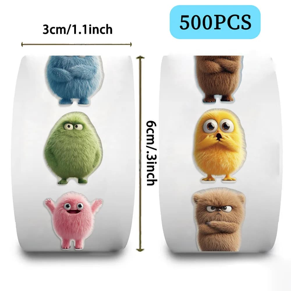 500 pezzi/rotolo adesivi in rotolo di PVC mostro soffice - Divertimento per bambini Decorazioni fai da te per telefoni, bottiglie d'acqua e giocattoli BulingBulingStickers Store
