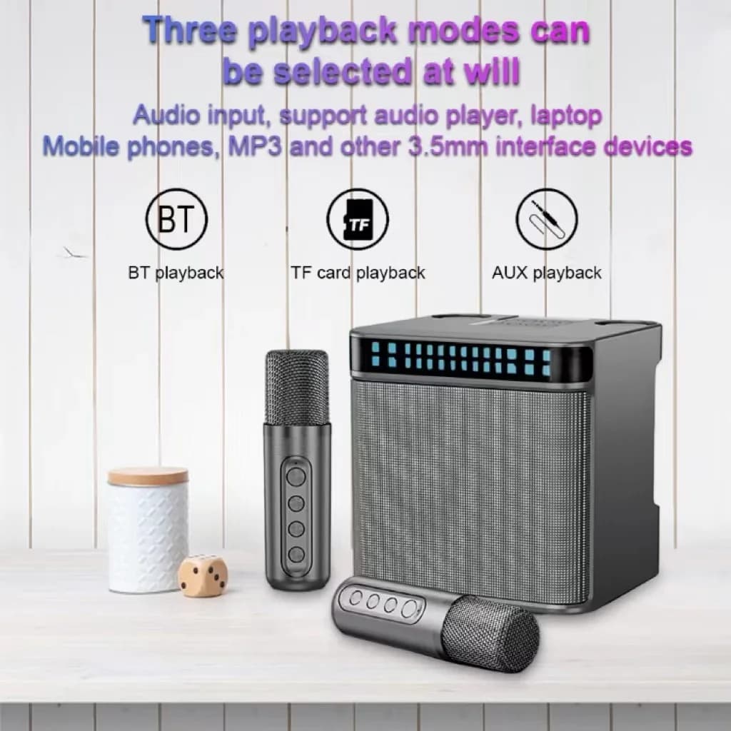 Portable BT Speaker with 2 Wireless Microphones Karaoke Machine Support BT/USB/TF Card/Aux for Adults and Kids Home Party