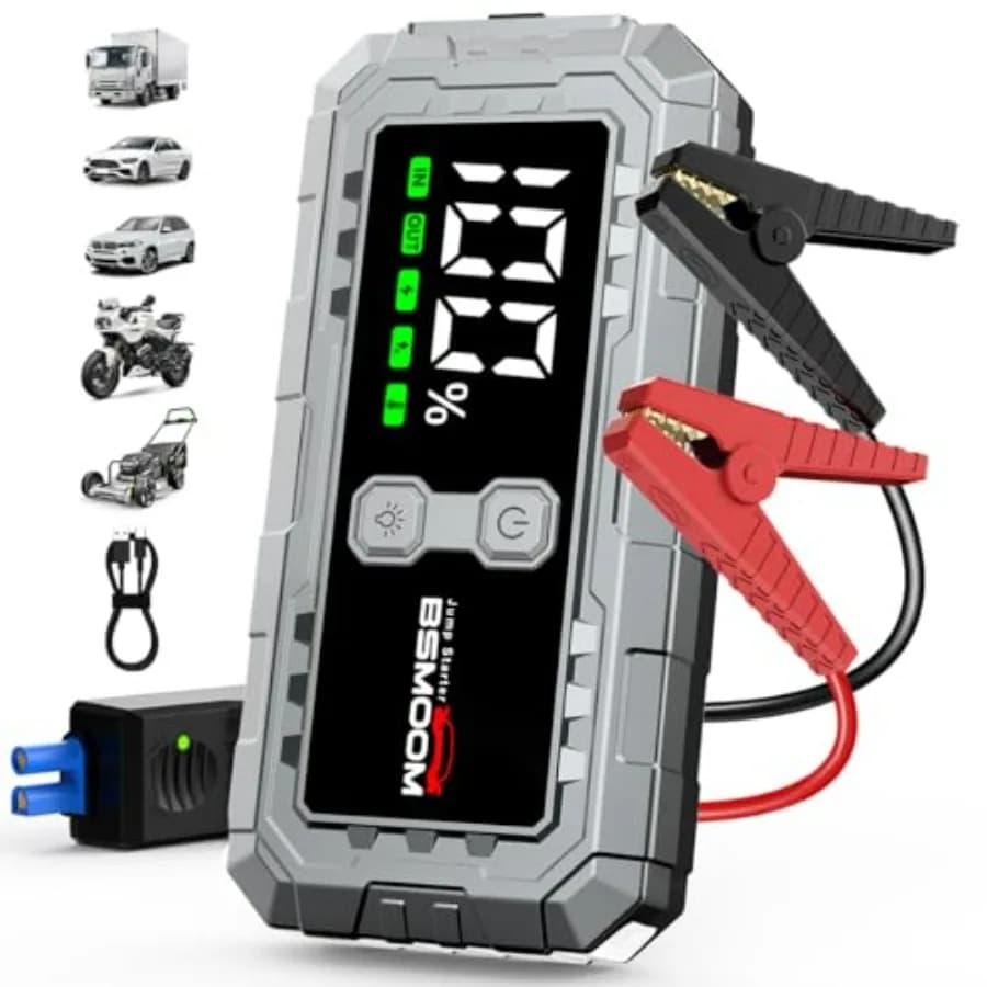 Avviatore di Emergenza 7000A 12V Portatile con Batteria Integrata per Tutti i Motori a Benzina fino a 10.0L e Motori Diesel con Display LED e Cavi di Avviamento
