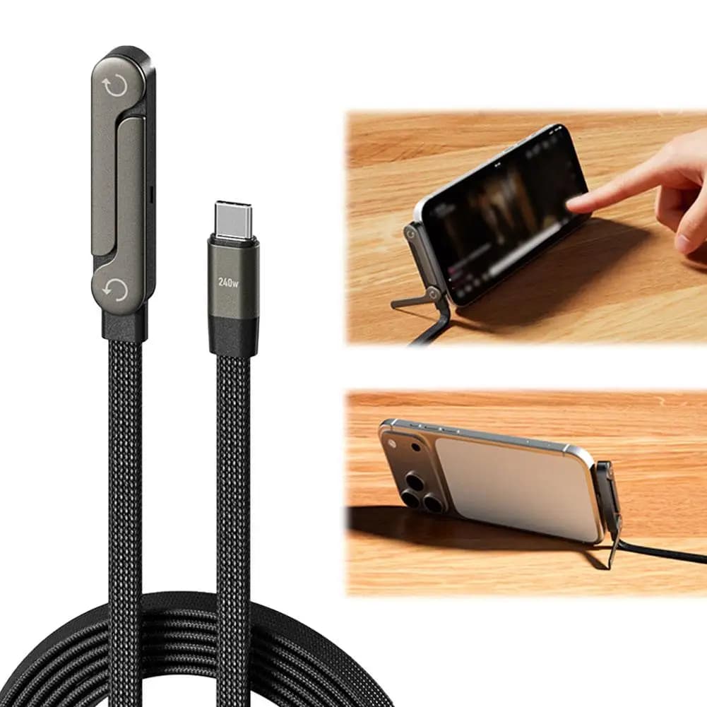 Cavo dati per supporto per telefono pieghevole a ricarica rapida da 240 W Cavo di ricarica rapido Supporto pieghevole per tablet per telefono 2 in 1