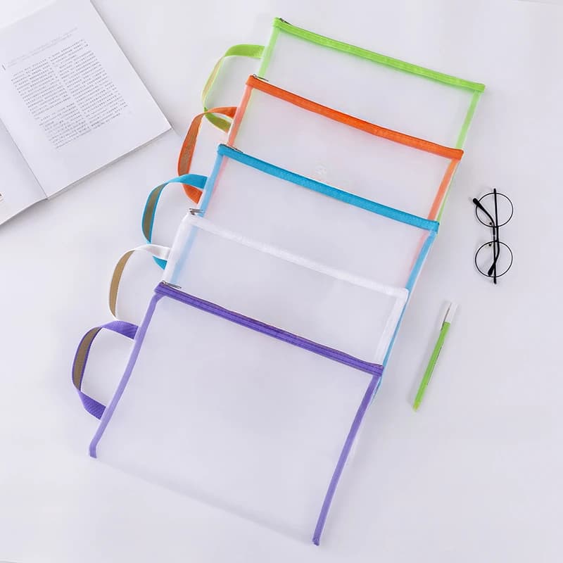 Astuccio in rete con cerniera, borsa porta documenti trasparente, portapenne in plastica, cartella impermeabile da viaggio, borsa portaoggetti stampata per la scuola