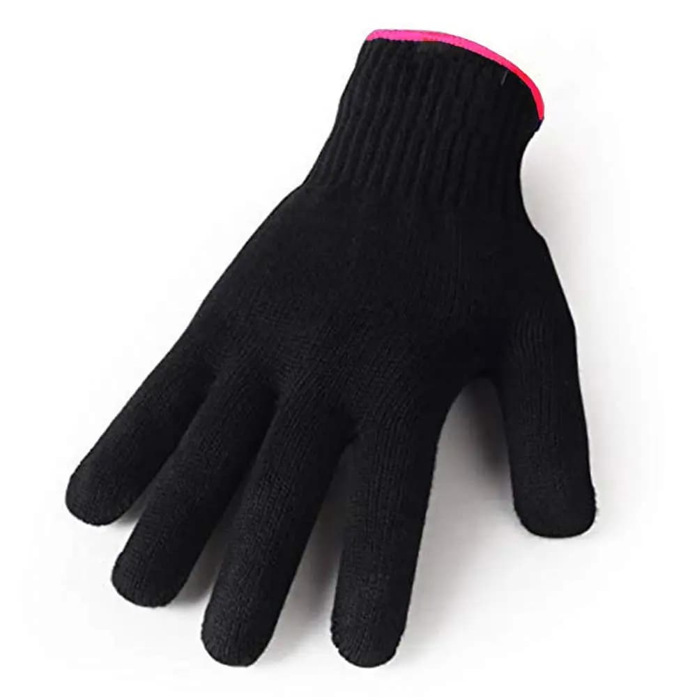 Heat Resistant Glove for Hairstyles, Ferro Arricciacapelli, Piastra e Bacchetta per Arriccia, Nero con Bordo Rosa