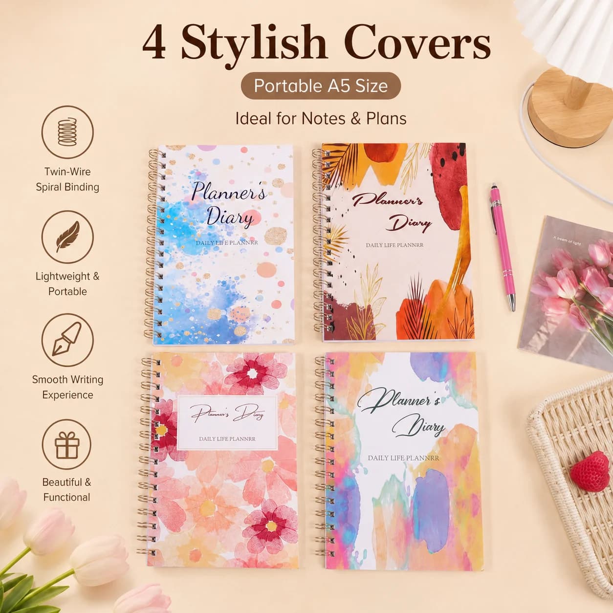 A5 Daily Planner Notebook Spiral Bound Diary Journal Portable Writing Notebook for Work Study School and Personal Plans