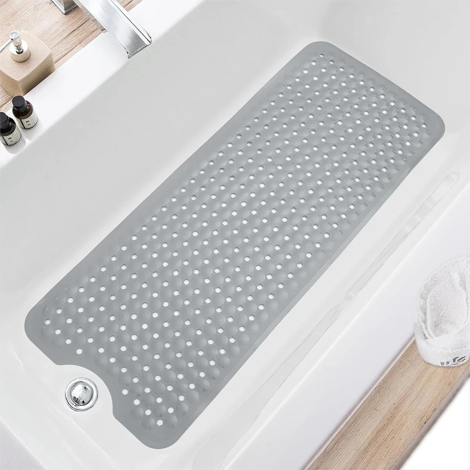 Tappetino Antiscivolo per Vasca da Bagno 40x16 Pollici, Extra Large con Ventose, Lavabile in Lavatrice, per Pavimento del Bagno, Grigio