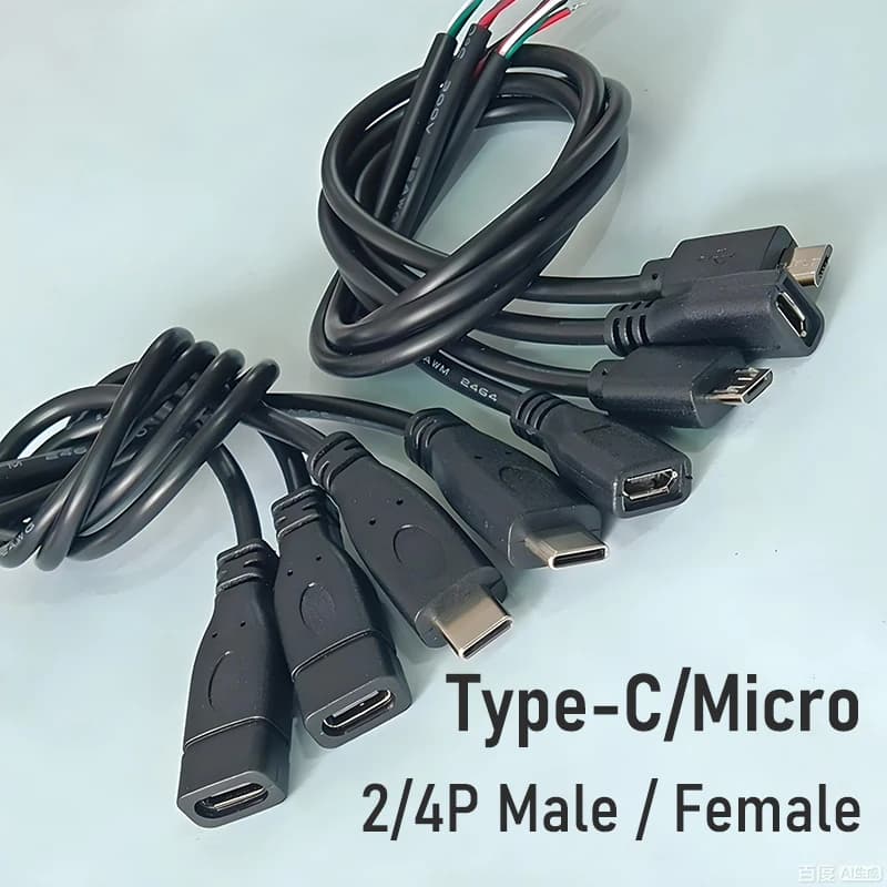 Cavo Dati Micro/Type-C con Connettore Maschio e Una Femmina, 2/4 Pin, Ricarica Rapida, Prolunga USB per Telefono