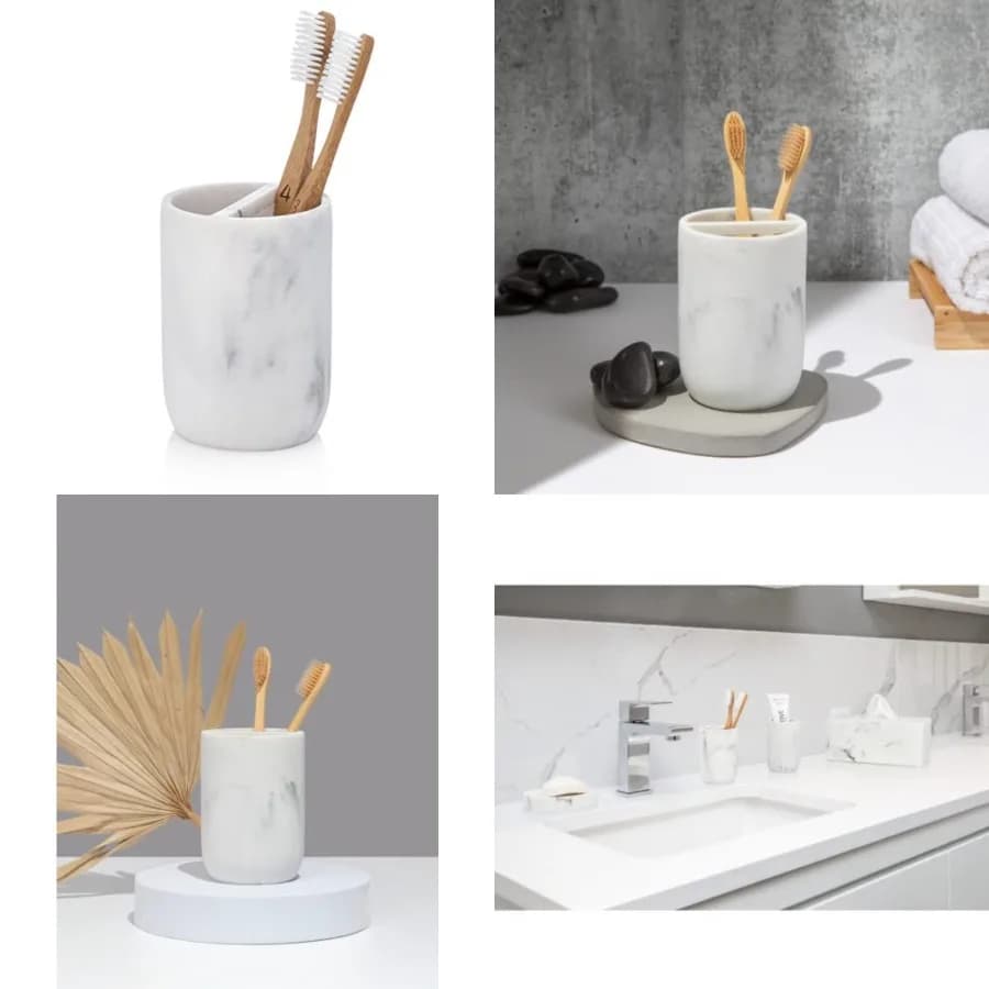 Portaspazzolino in Marmo Bianco | Organizzatore Compatto per Spazzolini e Dentifrici | Collezione Blanc
