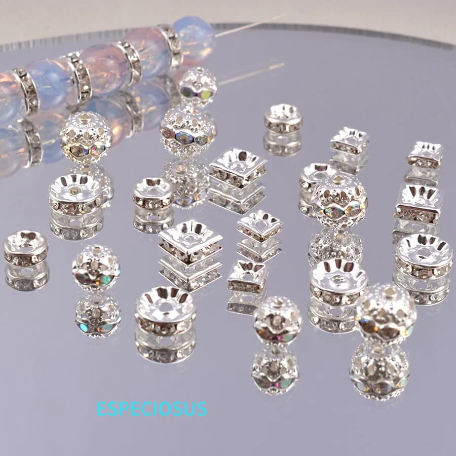Silver Color Plated Alloy Hollowed Beads Necklace Fittings Rhinestone Spacer For Bracelet Departments DIY Jewelry Accessories