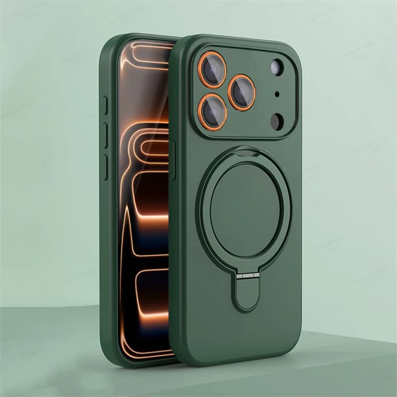 Magnetic Anti Fingerprint Silicone Case Air Kickstand Ring Holder For iPhone 17-11 Pro Max Plus Shockproof Full Camera Cover