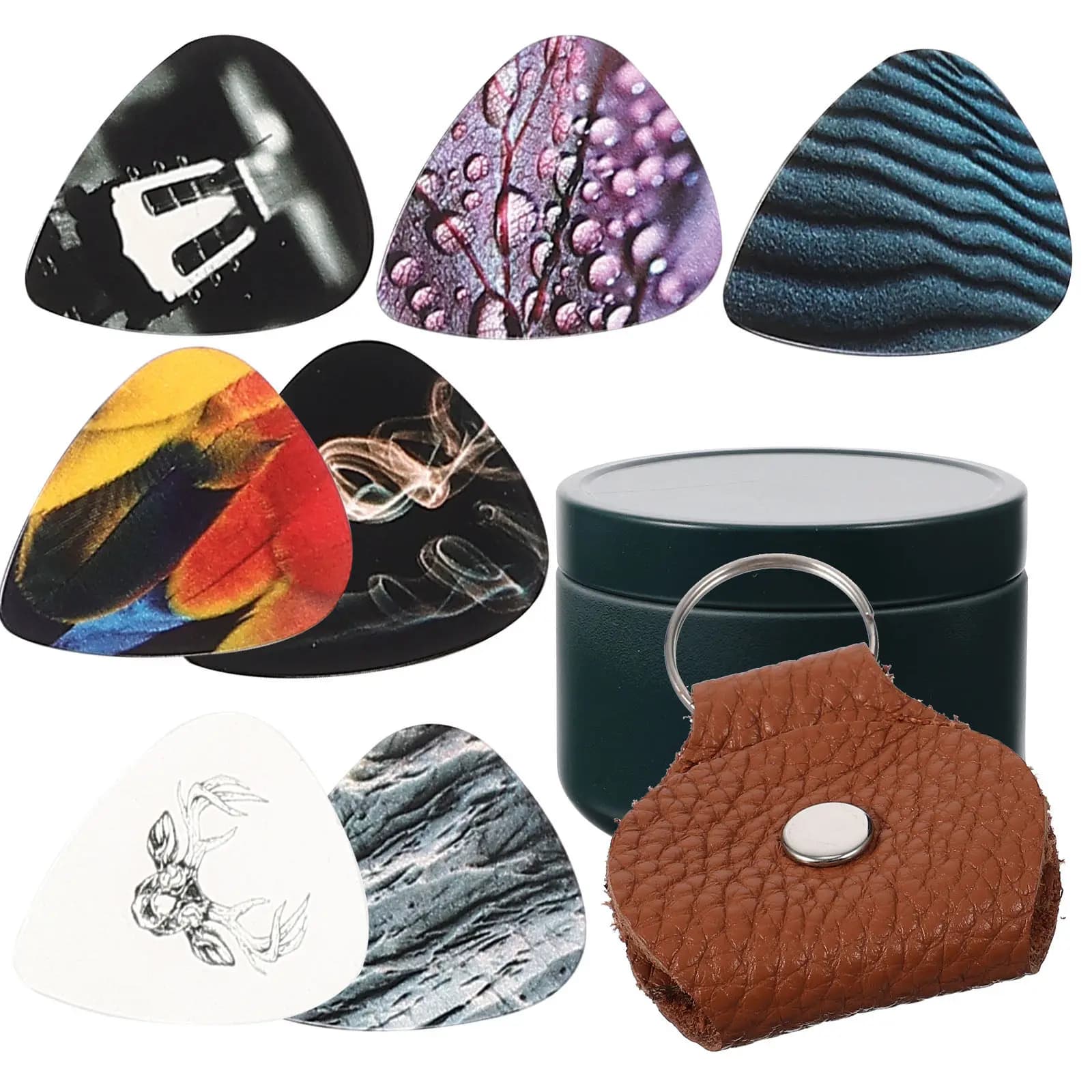 Set di 1 plettro premium in celluloid di ferro, resistente, luminoso, con bordo liscio, per chitarra elettrica, folk, basso, acustica, pratica, portatile
