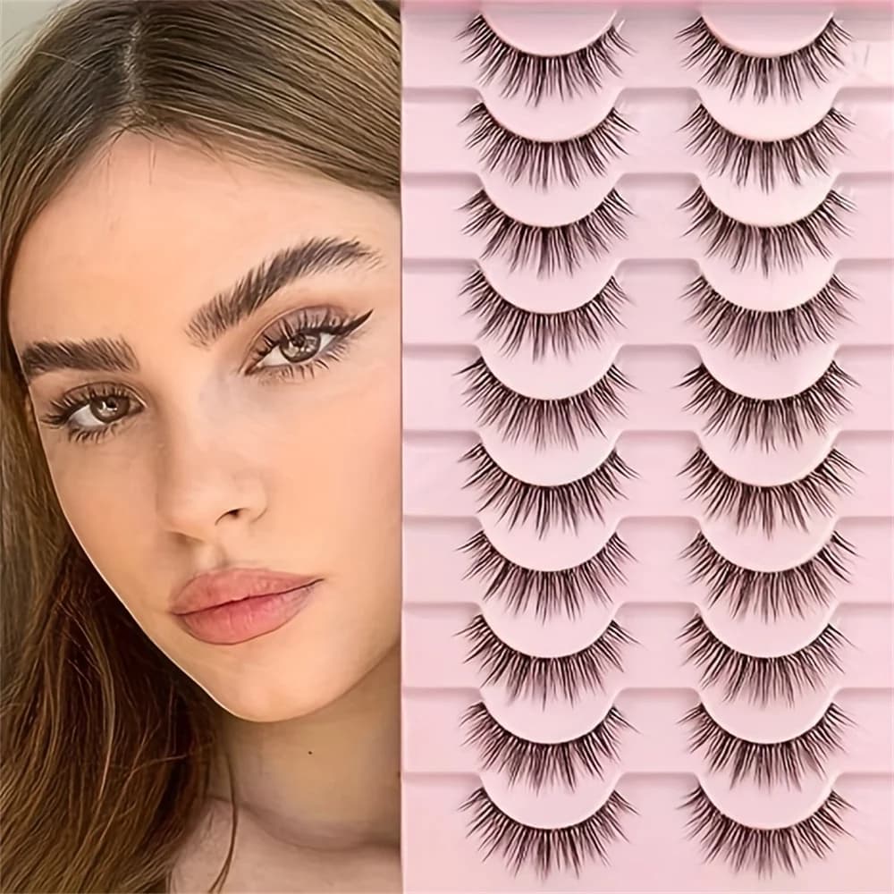 10 pairs of natural-looking fake 3D eyelashes with soft and 14mm thick eyelashes and transparent band