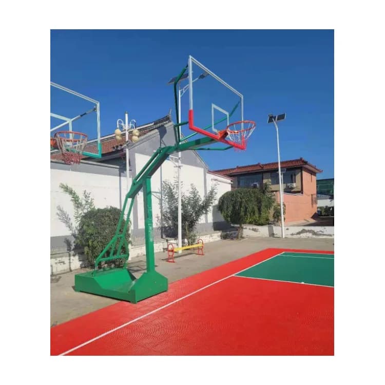 Sistema di supporto per canestro da basket regolabile in acciaio con struttura concava e sistema di montaggio a palo, per promuovere le vendite