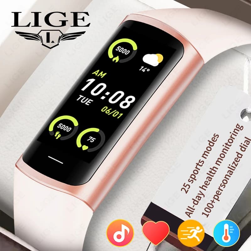 LIGE New Fashion Smartwatch Woman Man Blood Oxygen Temperature Monitor Waterproof Sports Bracelet Smart Watch Women's Gift