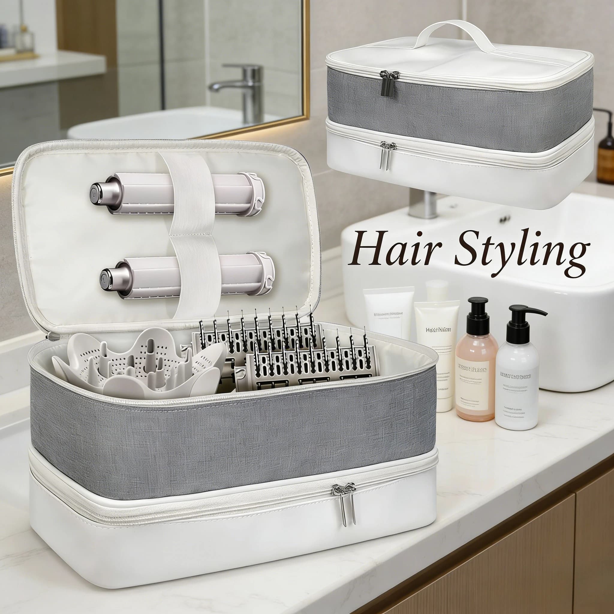 Borsa portaoggetti per strumenti per lo styling dei capelli, borsa da viaggio portatile per asciugacapelli, ferro arricciacapelli, custodia organizer per accessori per capelli