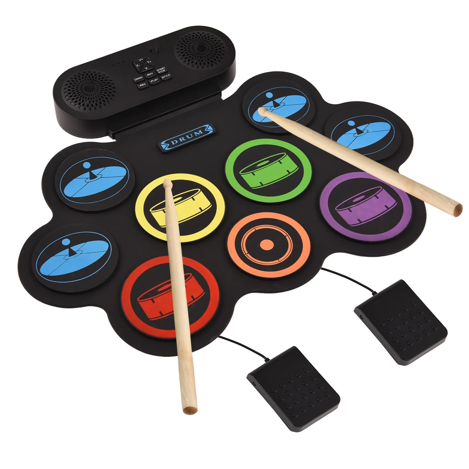 Set di batteria elettronica Set di batteria a mano 9 pad Supporta l'accompagnamento DTX Gaming/BT con doppio altoparlante 7 stili di batteria 6 ritmi 1