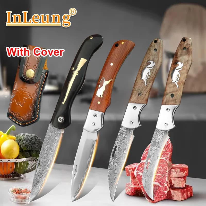 Portable Folding Knife Slicing Meat Chef Butcher Knife Wood Handle Sharp Blade Multifunctional Kitchen Meat Fruit Cutting Knife