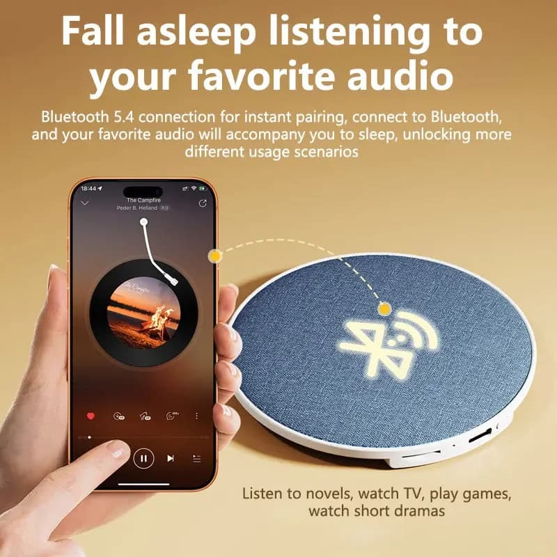 Altoparlante per Cuscino con Rumore Bianco, Audio Hi-Fi Stereo, Lettore Audio Bluetooth Ultrasottile per Aiuto al Sonno con Libreria di Rumore Bianco
