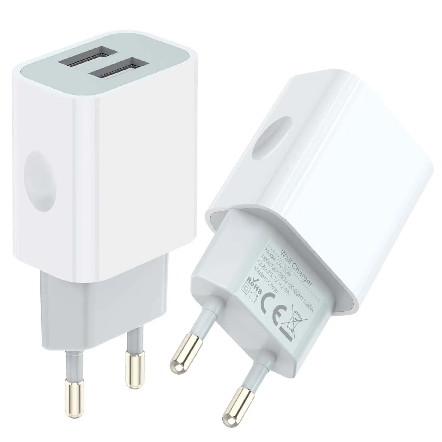 European wall charger, USB 2.1AMP Universal charger block European Double port compatible plug for mobile phone