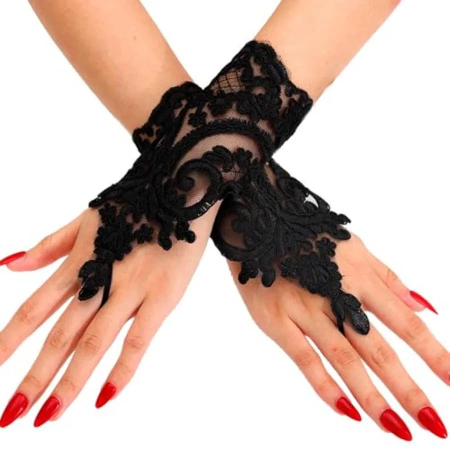 Women's Feather Lace Floral Fingerless Gloves for Fancy Dress