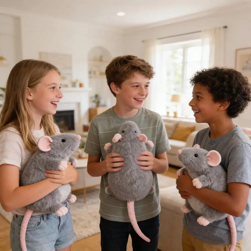 Peluche 3D a Forma di Topo Super Morbido, Bambola di Peluche a Forma di Ratto, Giocattolo Animale Imbottito, Mascotte, Regalo di Capodanno e Compleanno